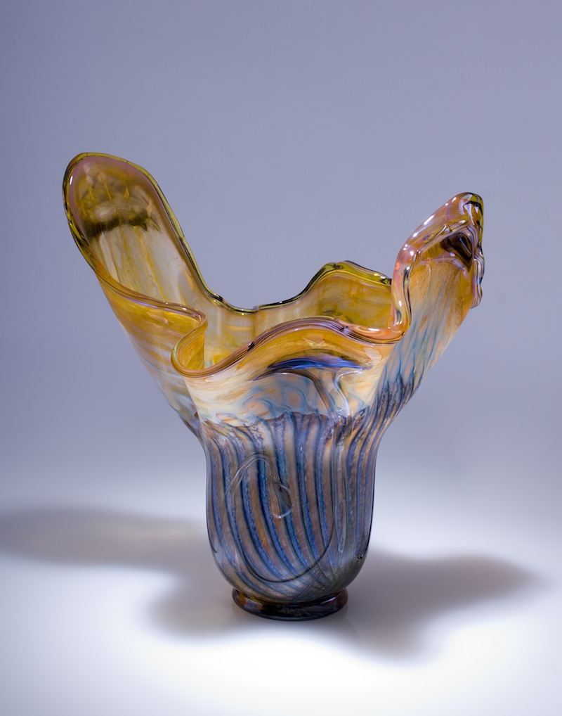 Blue and Yellow Glass Art Vessel