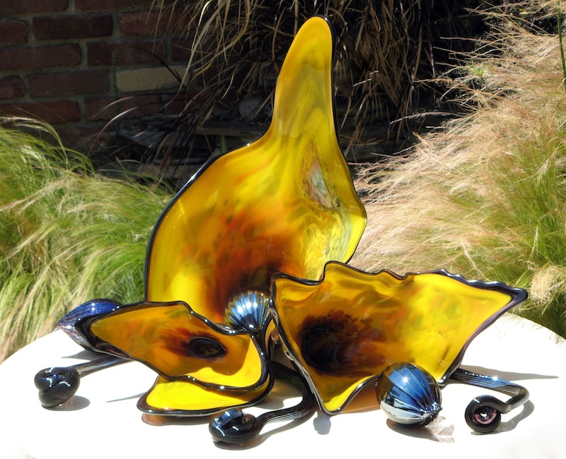 Yellow Glass Flower Sculptures