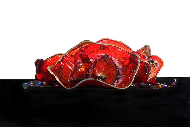 Red Glass Flower Sculptures